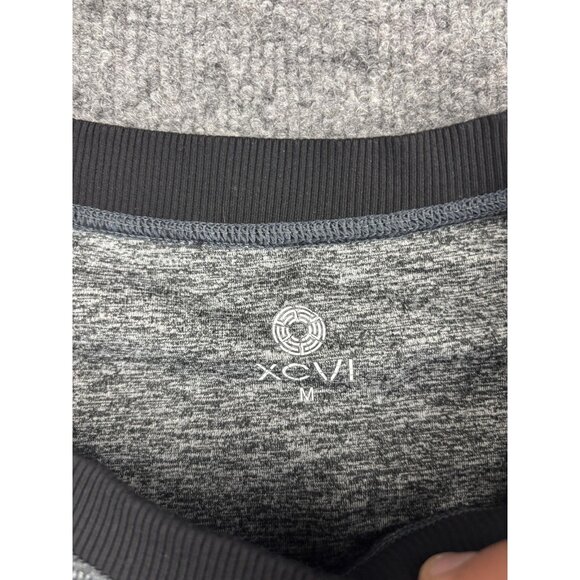 XCVI Sweater Womens Medium Gray Black Raglan Sleeve Pullover Athletic Mesh Trim - Picture 2 of 6